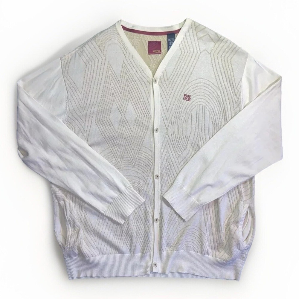 ENYCE Cardigan Sweater Men's Sz 4XL Beige Pockets Baggy Y2K Hip Hop Rare